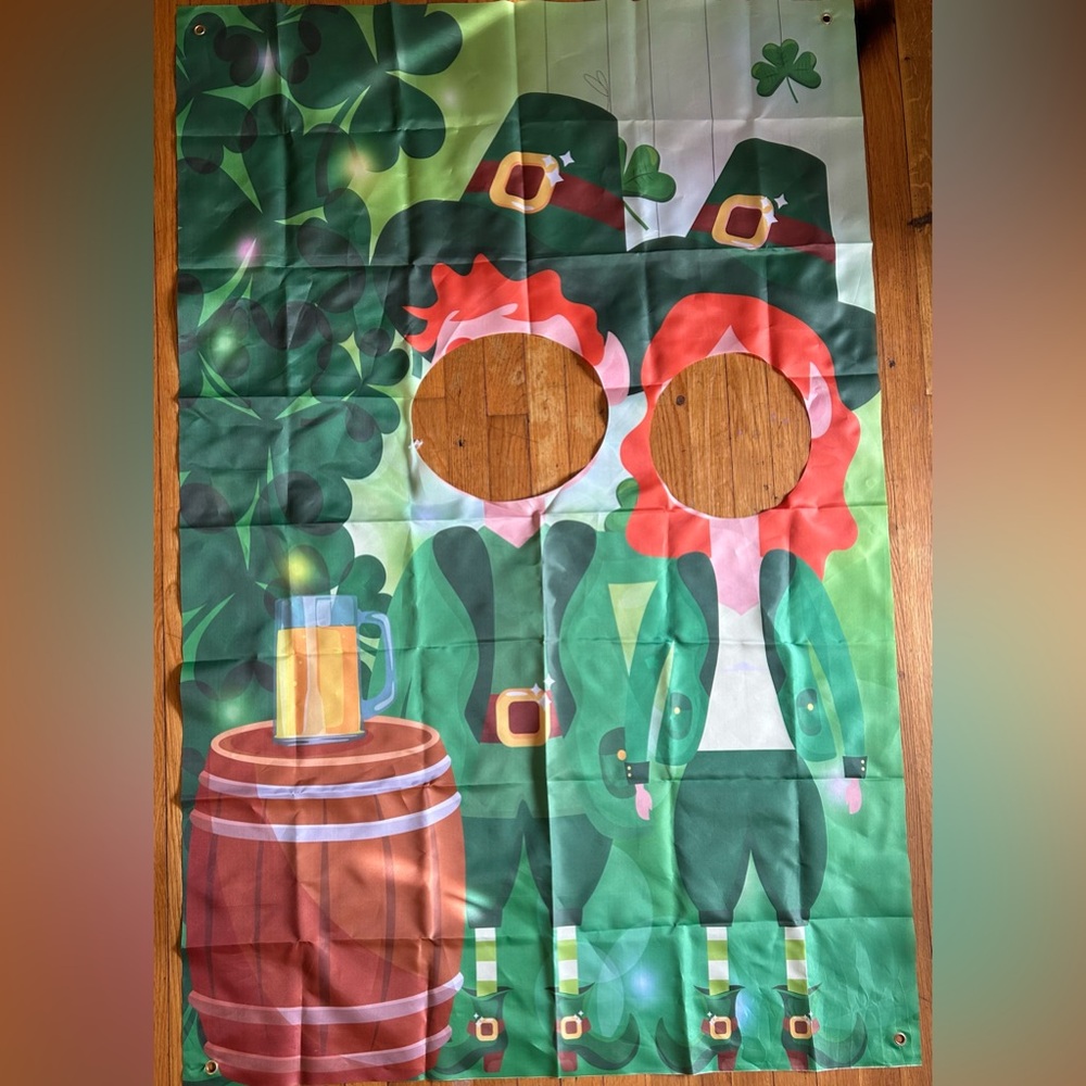 St. Patrick’s Day leprechaun with the face cut out, 39 x 60